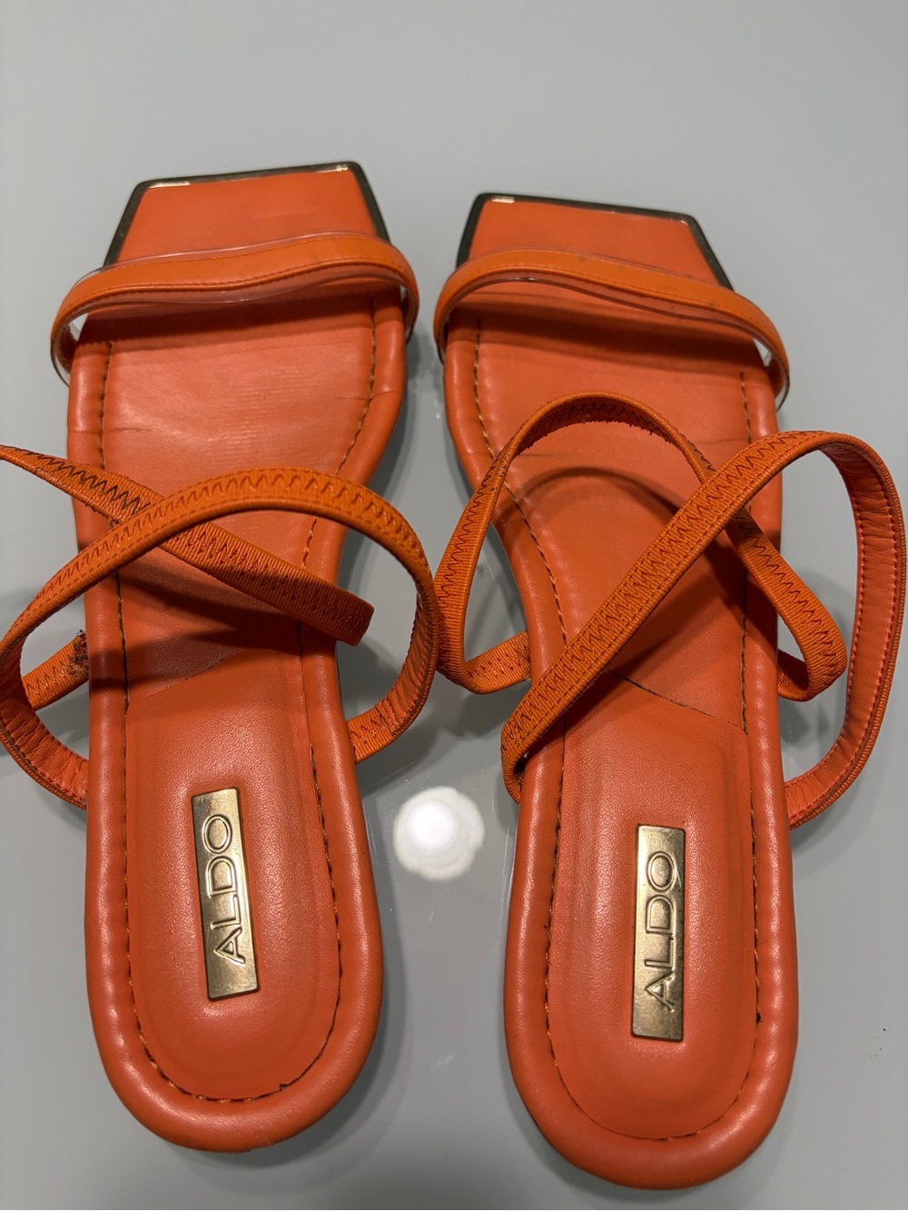 ALDO Orange Strappy Square-Toe Slide Sandals - Picture 6 of 7